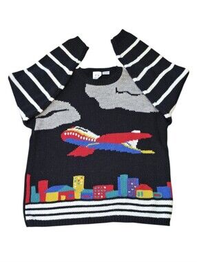 Vintage Rare TOGETHER! Colorful Airplane & Cityscape Crewneck Sweater. SZ Large